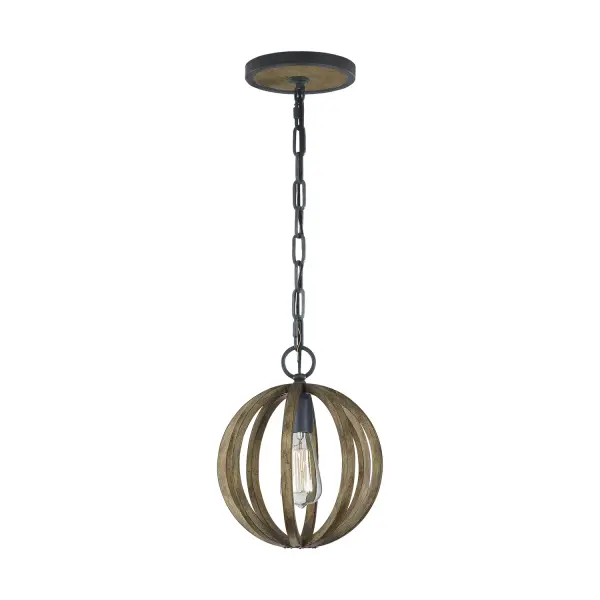 Allier One Light Mini Pendant in Weathered Oak Wood / Antique Forged Iron