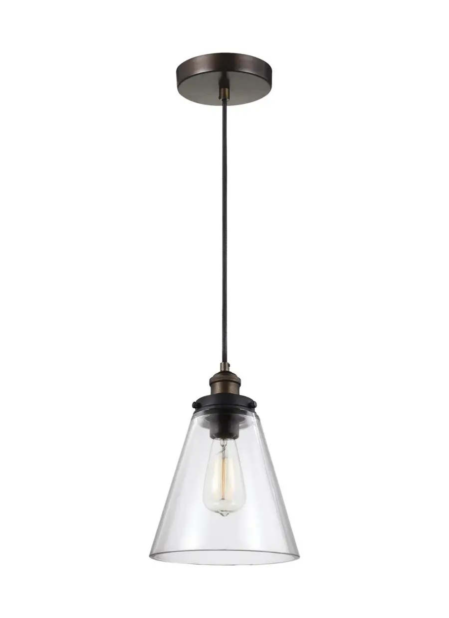 Baskin One Light Pendant in Painted Aged Brass / Dark Weathered Zinc