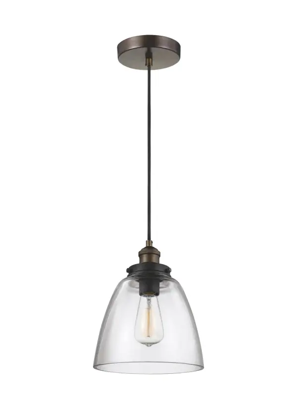 The Baskin pendant combines clean modern lines with industrial warmth through its mixed metal finish and clear glass shade. Designed by Sean Lavin, it showcases Edison-style bulbs as a focal point while maintaining versatility across decor styles.