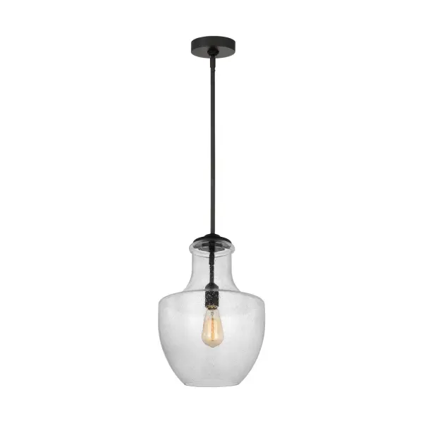The Baylor pendant captures the essence of vintage glass jugs with its generous vessel and slender neck silhouette. Clear seeded glass and exposed bulb design deliver understated industrial style perfect for modern farmhouse or transitional spaces.
