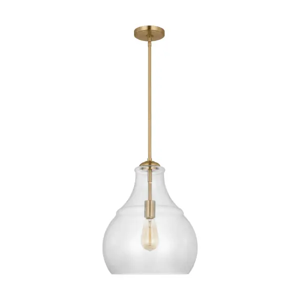The Zola pendant brings farmhouse charm with a modern twist through its clear seeded glass shade and satin brass hardware. Designed by Sean Lavin, it offers excellent light diffusion while maintaining visual lightness.