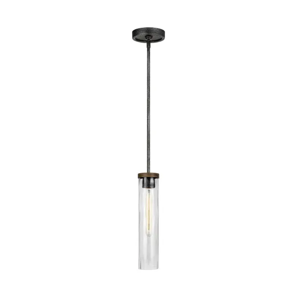 Angelo One Light Pendant in Distressed Weathered Oak / Slate Grey Metal