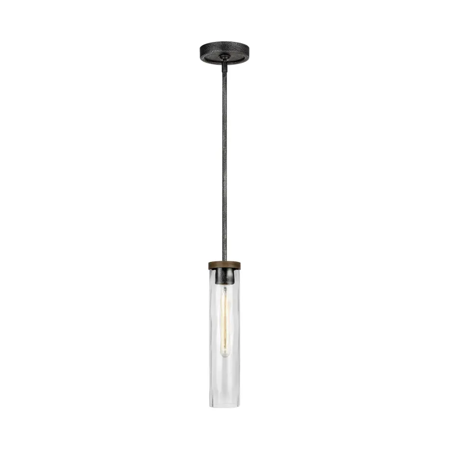 Angelo One Light Pendant in Distressed Weathered Oak / Slate Grey Metal
