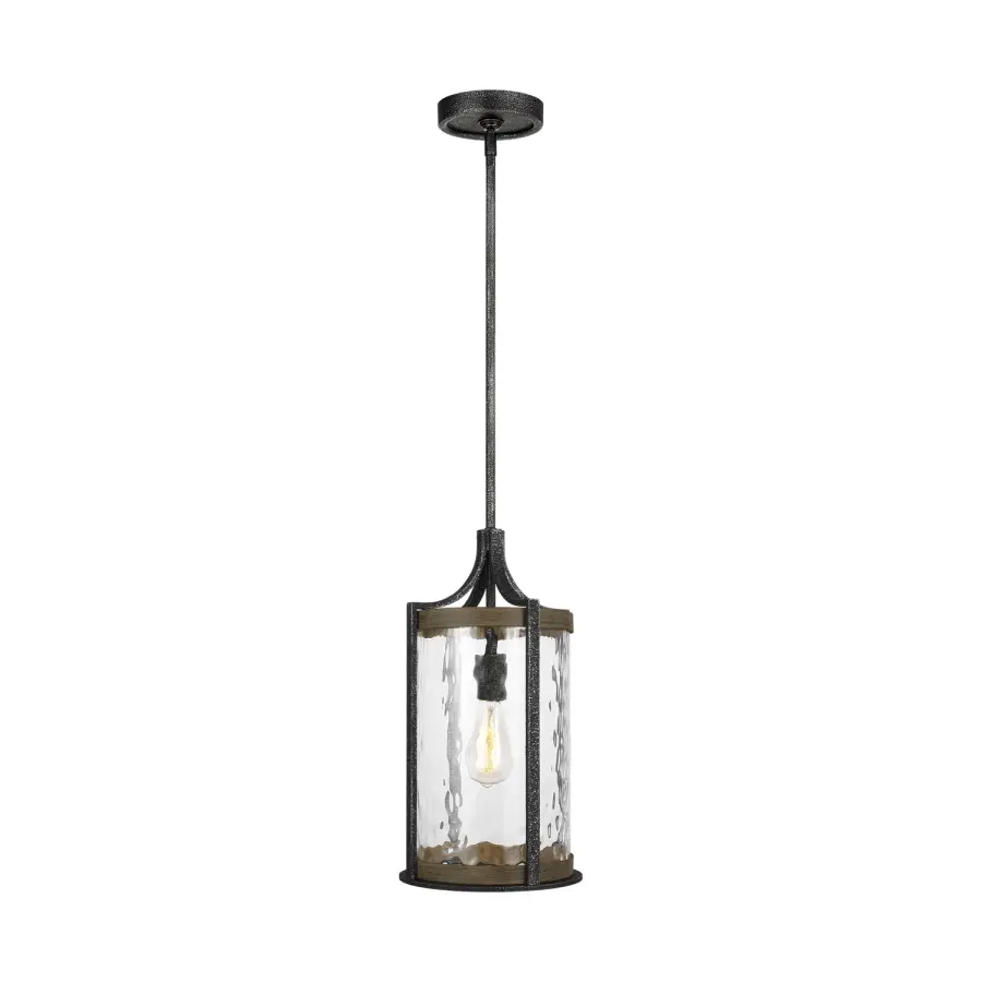 Angelo One Light Pendant in Distressed Weathered Oak / Slate Grey Metal