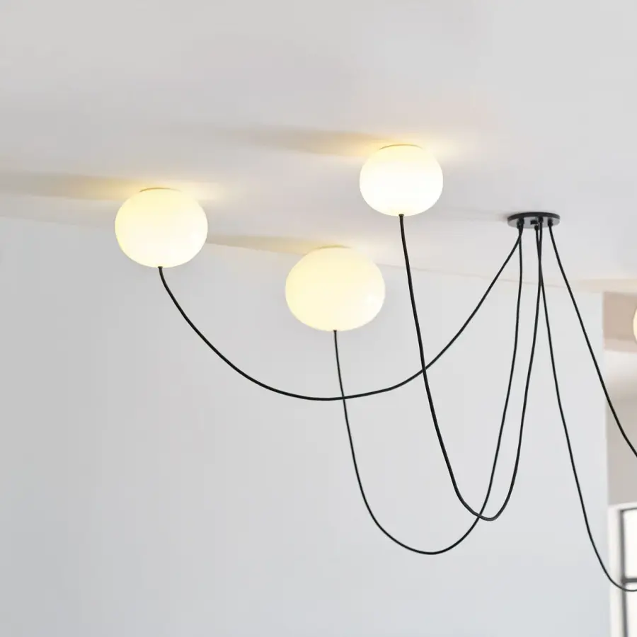 Helium Medium 5-Light Chandelier in Matte Black with Opal Etched Glass - Image 2