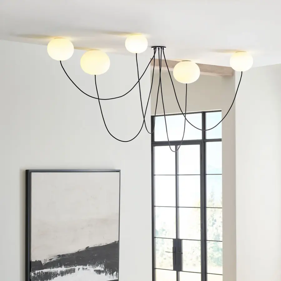 Helium Medium 5-Light Chandelier in Matte Black with Opal Etched Glass - Image 4