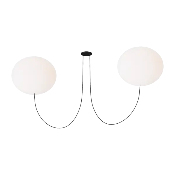 The Helium X-Large chandelier delivers dramatic scale with minimalist sophistication. Its matte black finish and opal etched glass globes create a striking contrast, while 2700K integrated LED provides warm, inviting illumination. - alternate view