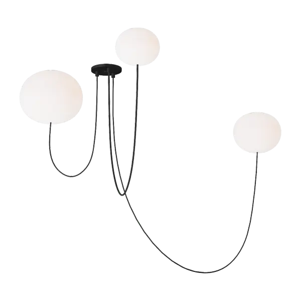 The Helium Array delivers contemporary elegance with three opal etched glass globes suspended in a linear configuration. High-quality 2700K LED with 90 CRI ensures warm, color-accurate illumination perfect for dining and task areas. - alternate view