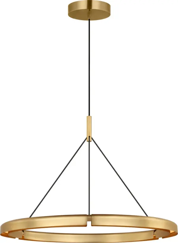 The Cloak 30 Chandelier by Peter Bristol combines architectural sophistication with functional brilliance. Its folded metal forms conceal the light source while directing illumination precisely, creating ambient lighting without glare.