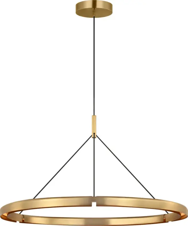 The Cloak 36" Chandelier by Peter Bristol combines architectural form with functional lighting. Its folded metal design conceals the light source while directing warm, precise illumination downward, creating ambiance without glare.