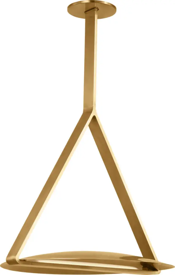 The Cymbal Large Pendant delivers bold contemporary style with its distinctive circular form and warm Natural Brass finish. High-quality 2700K LED with 90 CRI ensures beautiful color rendering for residential and hospitality spaces. - alternate view