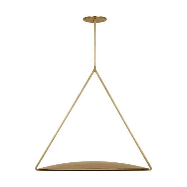 The Cymbal X-Large Pendant makes a dramatic architectural statement with its expansive scale and warm Natural Brass finish. Featuring integrated 2700K LED with 90 CRI for exceptional color rendering, this fixture delivers both visual impact and superior lighting quality for large spaces.