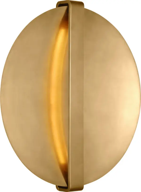 The Cymbal Large Sconce combines contemporary design with premium Natural Brass finish and integrated 2700K LED technology. Its substantial size makes a bold statement while delivering warm, high-quality light with 90 CRI. - alternate view
