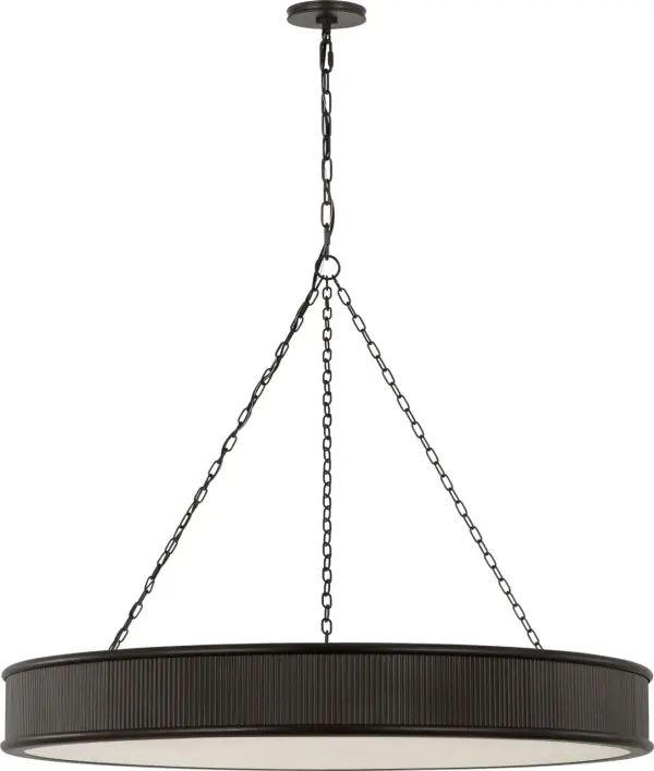 The Ritz 36" Chandelier combines substantial scale with refined aged iron finish, creating a commanding focal point. Its transitional design bridges traditional and contemporary aesthetics, making it versatile for various interiors. - alternate view