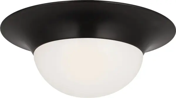 The Cluny 18" flush mount combines traditional bronze metalwork with a clean white glass shade, offering versatile lighting for spaces with standard ceiling heights. Its classic design works across multiple room types.