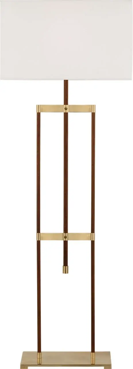 The Alda floor lamp combines antique-burnished brass with rich walnut wood for a refined, versatile lighting solution. At 57" tall with adjustable features, it delivers both ambient and task lighting with timeless style.