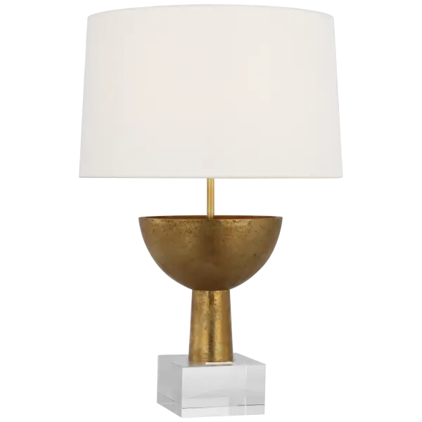 The Eadan table lamp combines museum-quality brass craftsmanship with a classic linen shade, creating sophisticated ambient lighting. At 26 inches, it provides substantial presence without overwhelming spaces. - alternate view