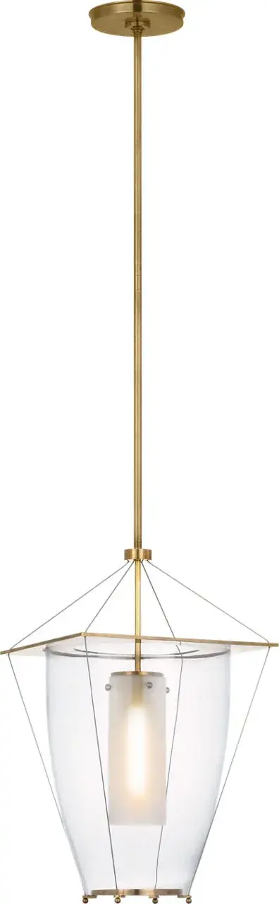 Ovalle 13" Lantern in Antique-Burnished Brass with Clear Glass - Image 1