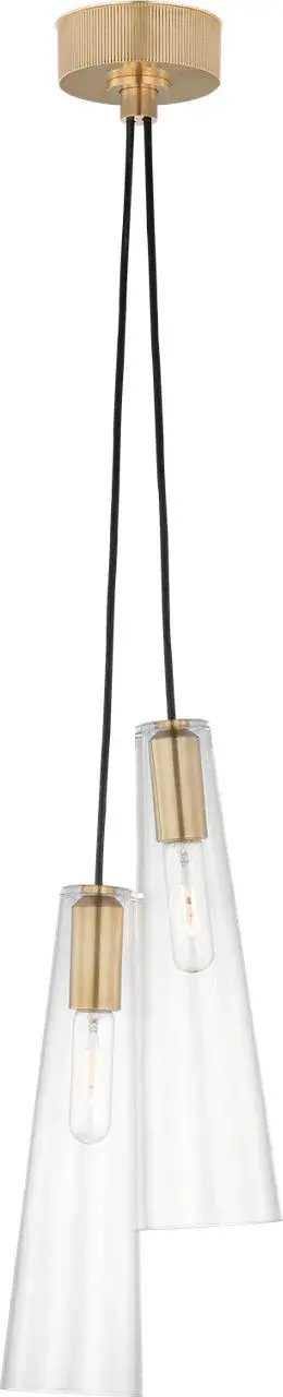 Osvaldo 4" Double Pendant in Antique-Burnished Brass with Clear Glass - Image 1