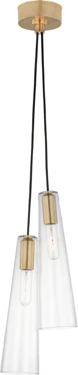 The Osvaldo 4" Double Pendant combines antique-burnished brass with clear glass shades for a refined, compact lighting solution. Perfect for smaller spaces or paired installations, it delivers warmth and character. - alternate view