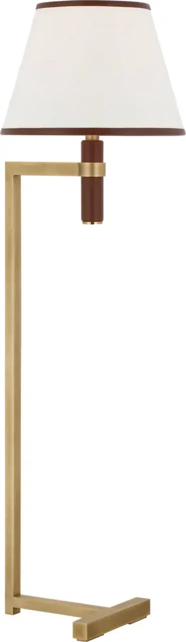 The Hedger floor lamp combines natural brass with saddle leather detailing for a refined, organic aesthetic. At 55" tall, it provides excellent task or ambient lighting while serving as a statement piece in transitional interiors.