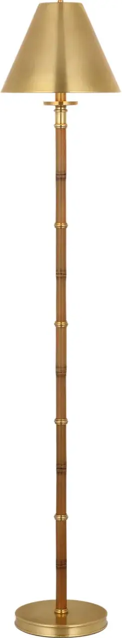 The Dalfern combines warm waxed bamboo with natural brass accents in a sophisticated 53-inch floor lamp. Its cordless design offers placement flexibility while the adjustable reading light provides focused illumination.