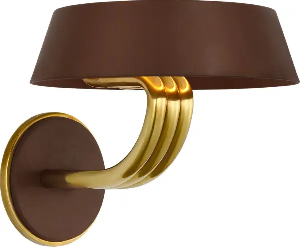 The Hudson St. 8" Sconce combines natural brass metalwork with luxurious carob leather wrapping, creating a refined fixture that adds warmth and texture to any space. Perfect for flanking mirrors or artwork. - alternate view