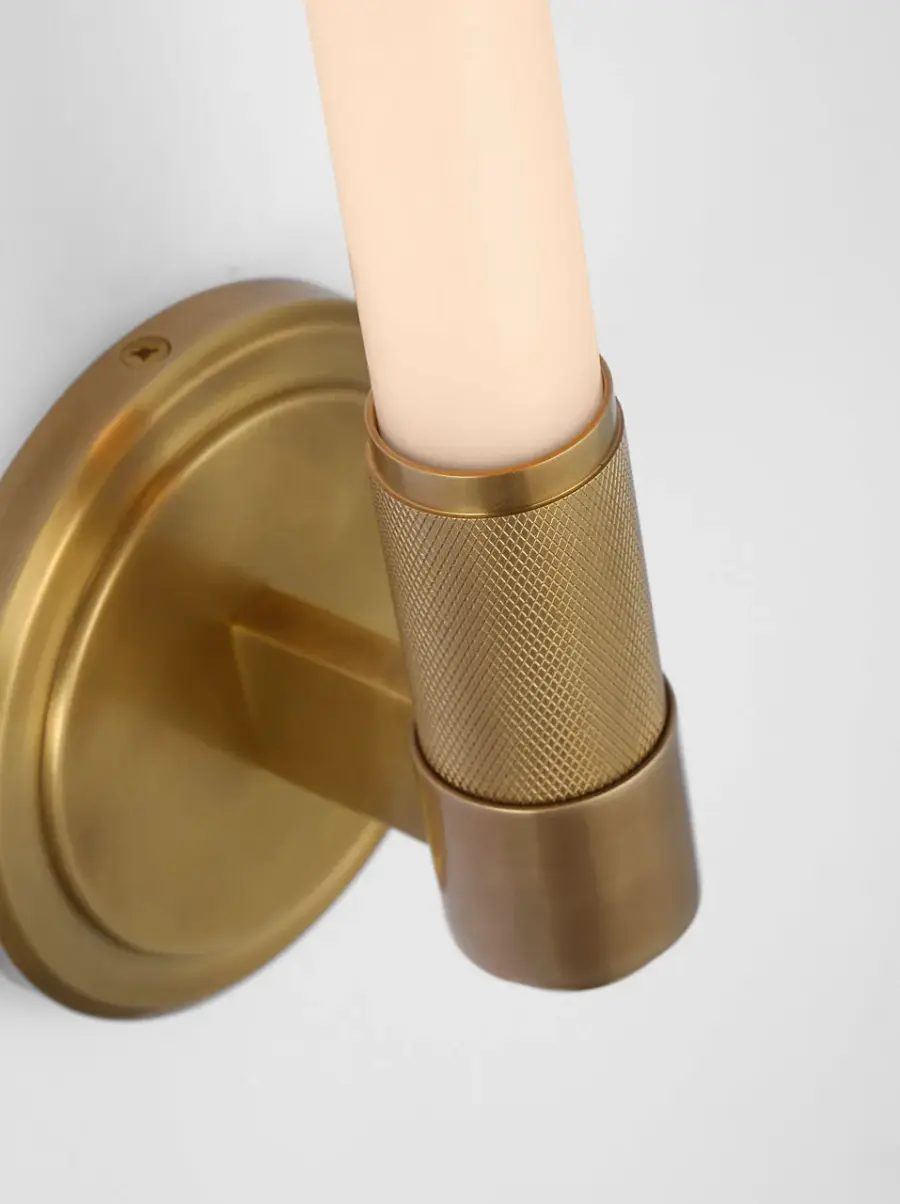 Barrett 13" Single Bath Light in Natural Brass with White Glass - Image 7