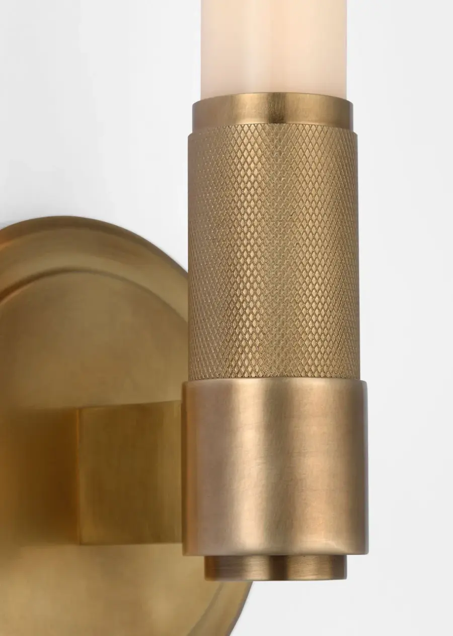 Barrett 13" Single Bath Light in Natural Brass with White Glass - Image 9