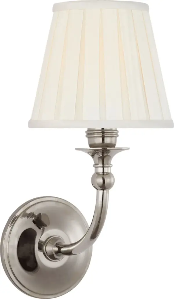 Embers 12" Single Sconce in Butler's Silver with Silk Box Pleat Shade - Image 1