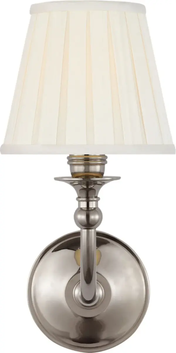 Embers 12" Single Sconce in Butler's Silver with Silk Box Pleat Shade - Image 2