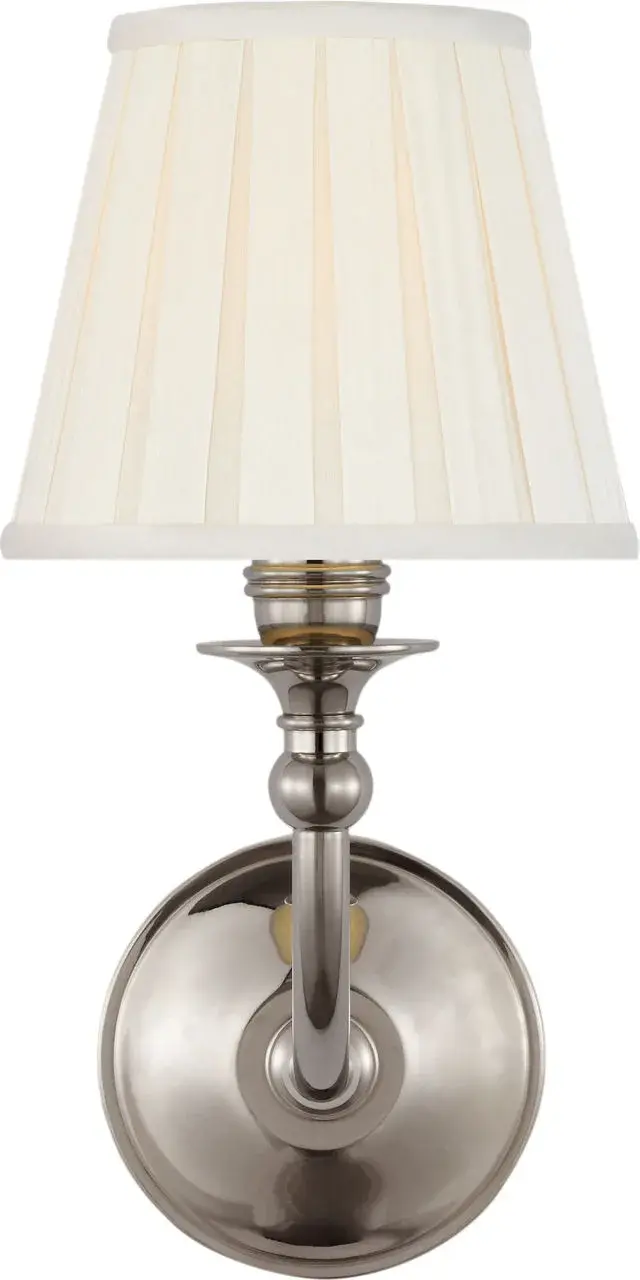 Embers 12" Single Sconce in Butler's Silver with Silk Box Pleat Shade - Image 2