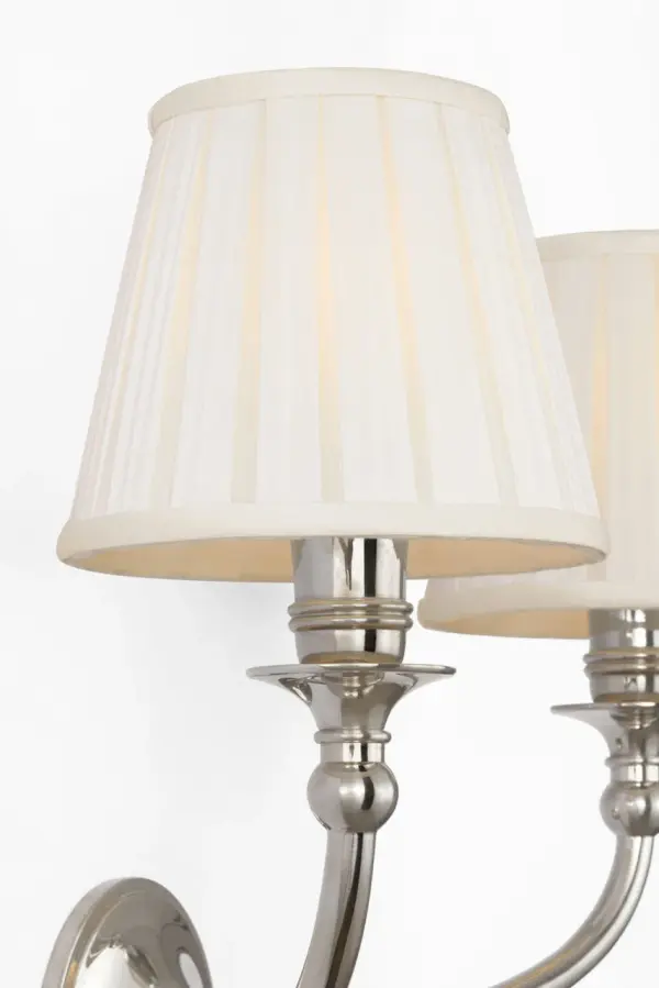 Embers 12" Double Sconce in Butler's Silver with Silk Box Pleat Shades - Image 5