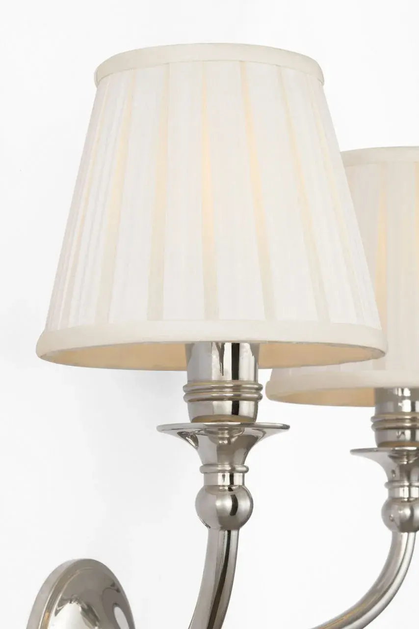 Embers 12" Double Sconce in Butler's Silver with Silk Box Pleat Shades - Image 5