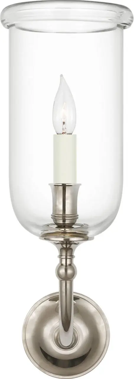 The Embers 20" Hurricane Sconce combines traditional elegance with coastal charm. Its Butler's Silver finish and clear glass hurricane shade create a sophisticated lighting solution perfect for formal and casual spaces alike. - alternate view