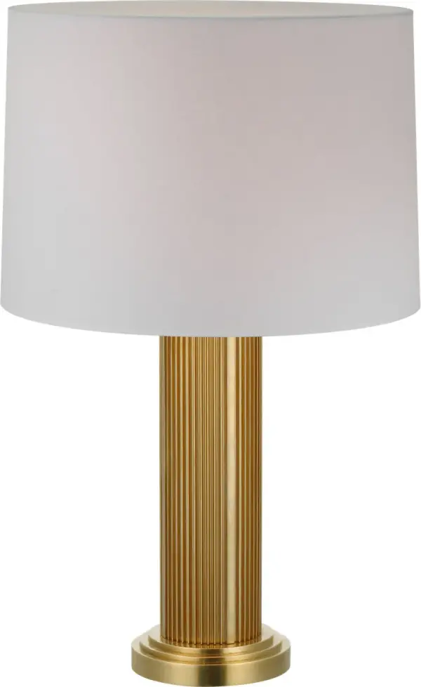 The Langton table lamp combines warm natural brass with a soft white paper shade for sophisticated ambient lighting. At 29 inches, it makes a statement without overwhelming spaces, perfect for residential and hospitality settings. - alternate view