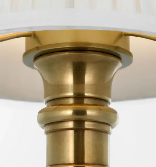 The Thatcher cordless accent lamp combines sophisticated natural brass metalwork with a refined silk pleated shade. Its portable, battery-powered design offers placement flexibility without sacrificing style. - alternate view
