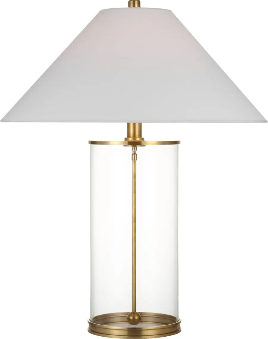 Modern Cordless Table Lamp in Natural Brass with Linen Shade - Image 1