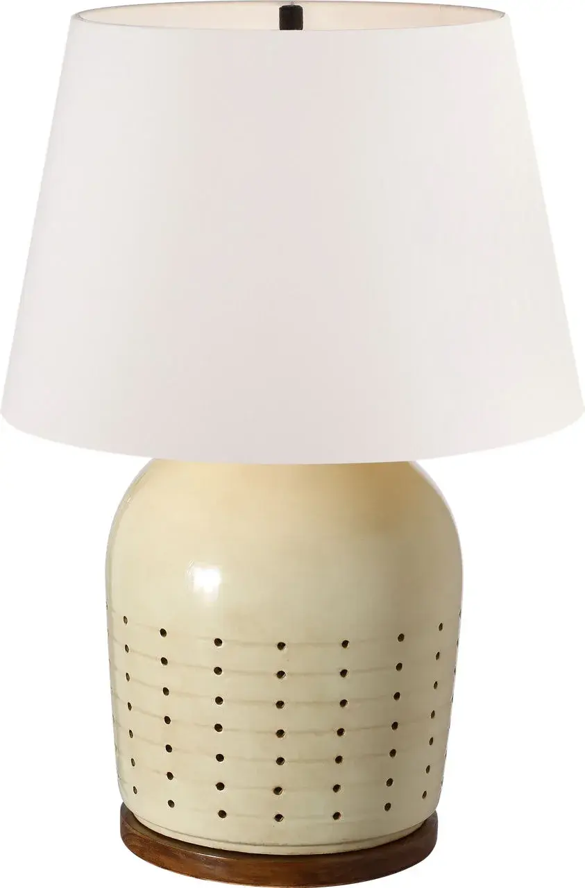 Halifax 28" Cordless Pierced Ceramic Table Lamp in Coconut with Linen Shade - Image 1