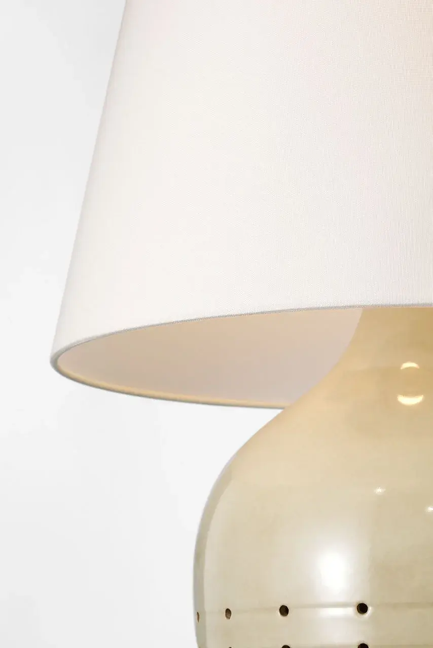 Halifax 28" Cordless Pierced Ceramic Table Lamp in Coconut with Linen Shade - Image 3