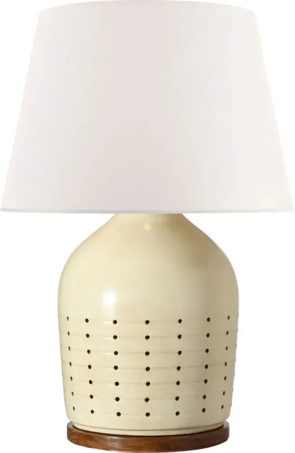 Halifax 28" Cordless Pierced Ceramic Table Lamp in Coconut with Linen Shade - Image 4