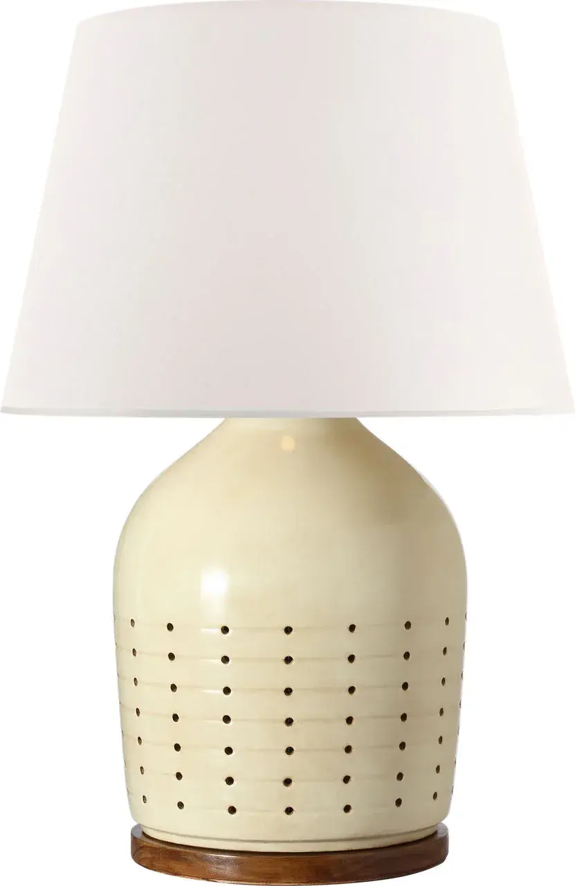 Halifax 28" Cordless Pierced Ceramic Table Lamp in Coconut with Linen Shade - Image 4