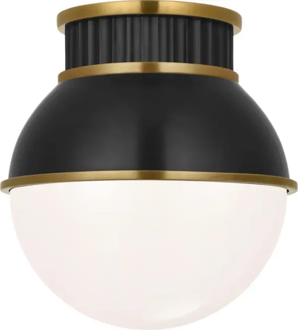 The Cavill 8" Flush Mount combines bronze and natural brass finishes with white glass for a refined, space-saving lighting solution. Perfect for rooms with lower ceilings or tight spaces requiring quality illumination.