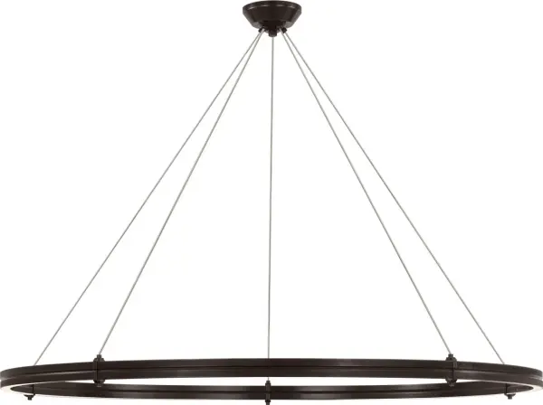 The Paxton 60" Ring Chandelier makes a dramatic architectural statement with its oversized circular form and bronze finish. Perfect for grand dining rooms, two-story foyers, and luxury commercial spaces requiring impressive scale.