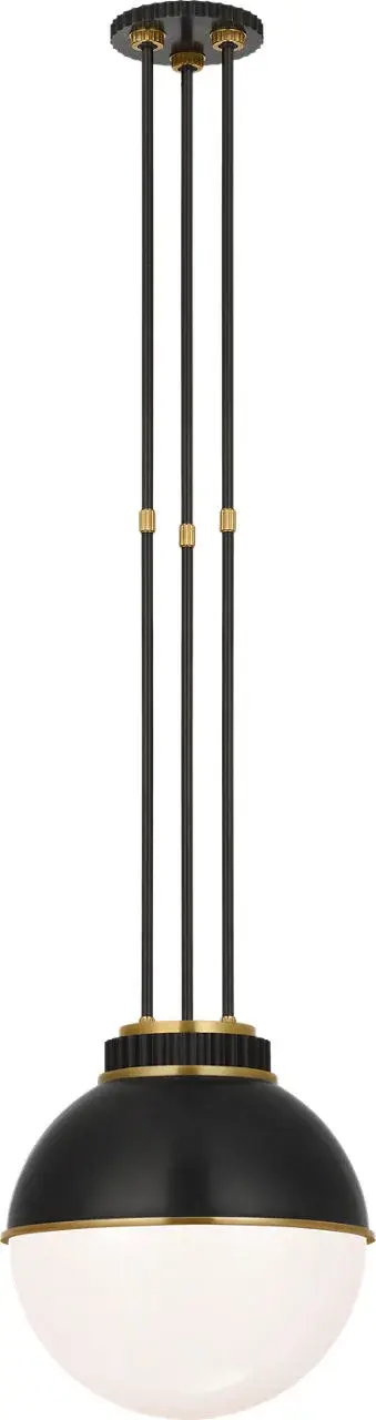 The Cavill pendant combines bronze and natural brass finishes with white glass for a refined, versatile look. Its 12-inch scale makes it perfect for intimate spaces or clustered installations over islands and bars.
