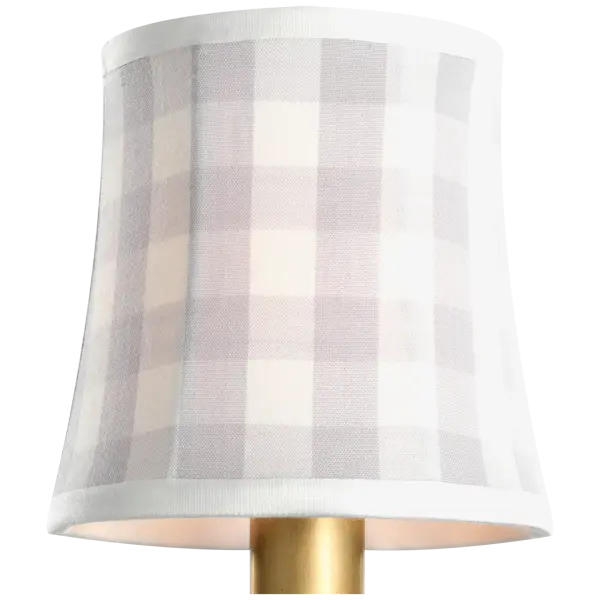 This 5-inch Schumacher soft empire shade features a delightful lilac check pattern that brings sophisticated charm to table and accent lamps. The designer fabric and classic silhouette make it perfect for traditional and transitional interiors.