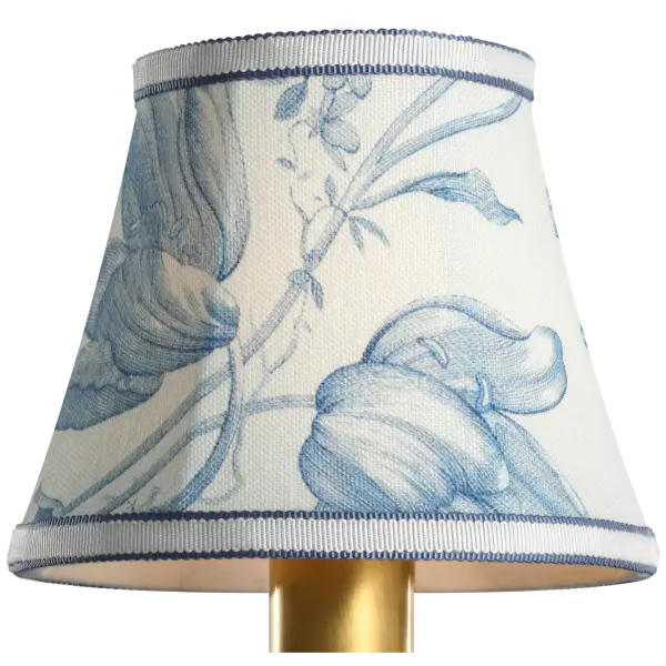 This 5-inch bell empire shade features Schumacher's signature Delft Toile De Fleurs pattern, bringing timeless European elegance to any lamp base. The classic blue and white toile design adds sophisticated charm.