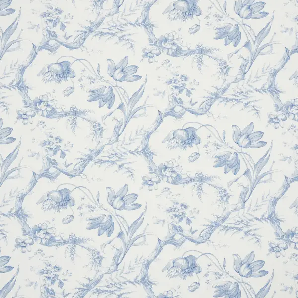 This 5-inch bell empire shade features Schumacher's signature Delft Toile De Fleurs pattern, bringing timeless European elegance to any lamp base. The classic blue and white toile design adds sophisticated charm. - alternate view