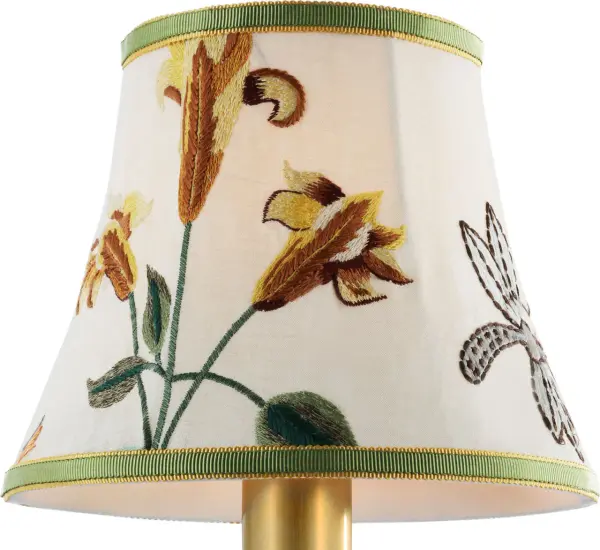 This exquisite 7-inch bell empire shade features royal silk with intricate multi-color embroidery, bringing sophisticated artisanal craftsmanship to any lamp base. The classic silhouette pairs beautifully with traditional and transitional interiors.