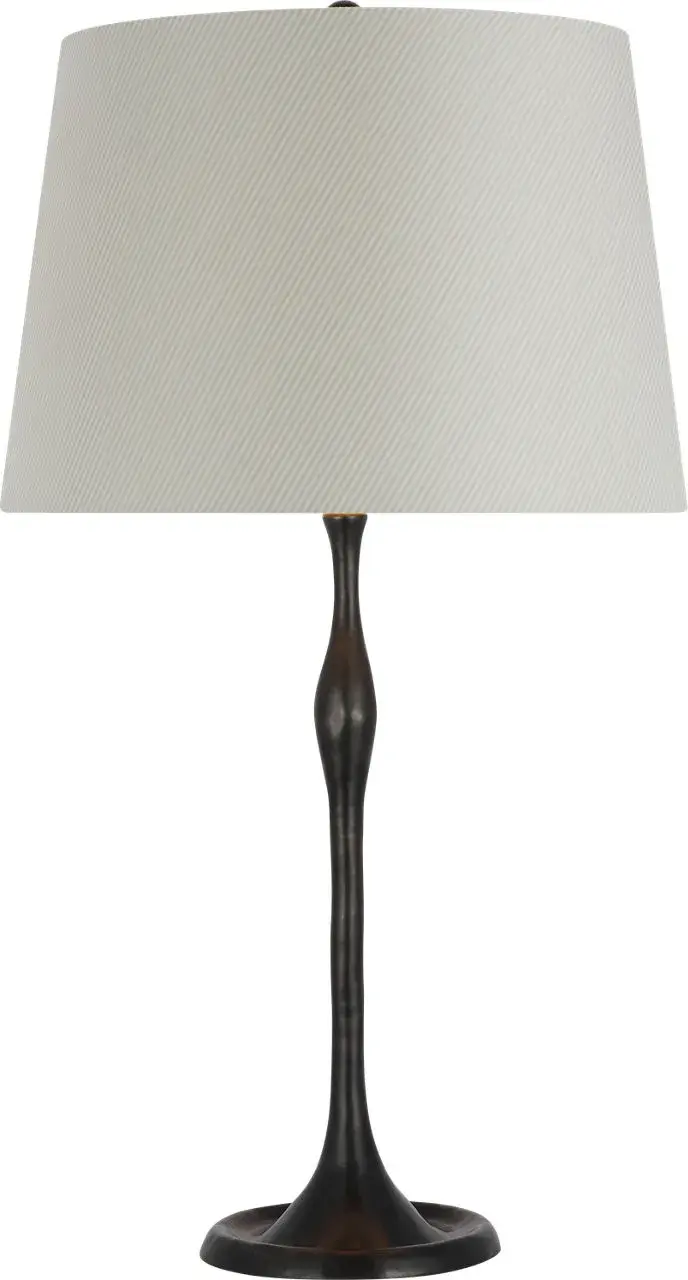 Classic Bronze Table Lamp with Designer Schumacher Striped Shade